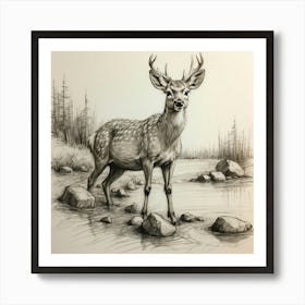 Deer Drawing 44 Art Print