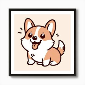 Line Art Corgi dog 2 Art Print