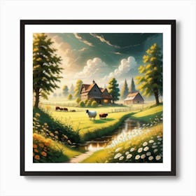 Farm Landscape Painting Art Print