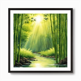 A Stream In A Bamboo Forest At Sun Rise Square Composition 58 Art Print