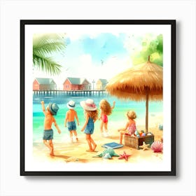 Children On The Beach 1 Art Print