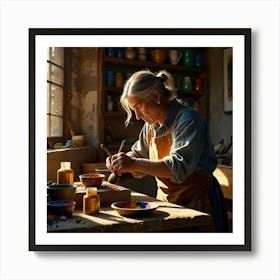 Woman In A Pottery Studio Art Print