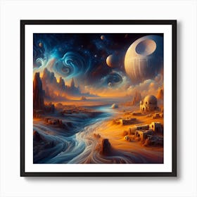 Star Wars,Dreamscape of Tatooine - Melting Time and Space,Inspired by Salvador Dalí Art Print