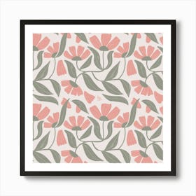 Modern Flowers Pink and Green Art Print