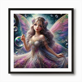 Fairy Child Plyaing With Bubbles 2 Art Print