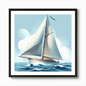 Azure Seascape with Valiant Sailboat Art Print