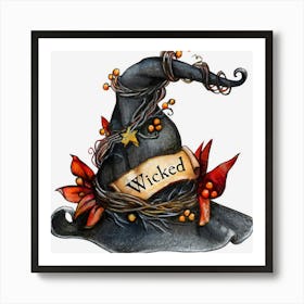 Vintage Retro Spooky Witch Hat Wicked Halloween Art Print