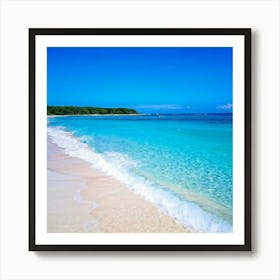 Crystal Clear Turquoise Waters Gently Lap Upon A Sun Drenched Undisturbed Sandy Beach With A Prist Art Print