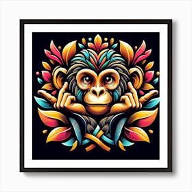 Monkey With Flowers Art Print