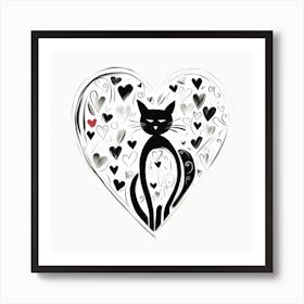 Minimalist Black Cat Heart Poster