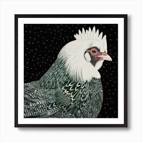 Ohara Koson Inspired Bird Painting Chicken 4 Square Art Print