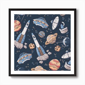 Spaceships And Planets Art Print