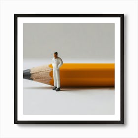 Portrait Of A Man Standing Next To A Pencil Art Print