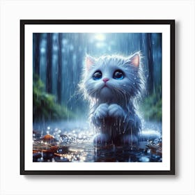 Cute Kitten In The Rain 1 Art Print