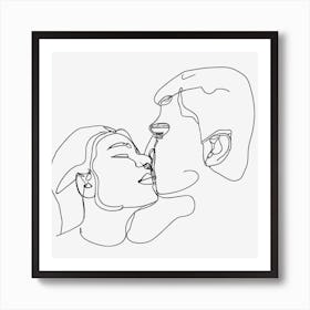 Line art Kissing Couple Art Print
