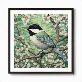 Ohara Koson Inspired Bird Painting Carolina Chickadee 3 Square Art Print