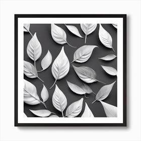 White Leaves On A Black Background Art Print