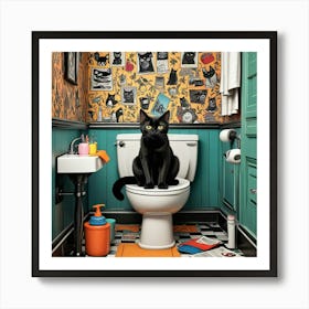 Cat Reading A Newspaper In Toilet (4) Art Print