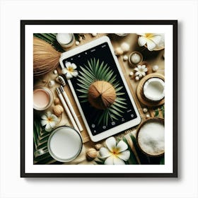 Coconut on a palm leaf 3 Art Print