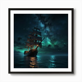 Ship In The Night Sky Art Print