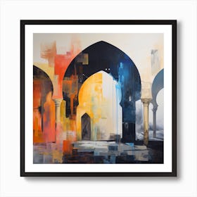 Abstract Contemporary Art Print - Orange & Blue Arches Art Print