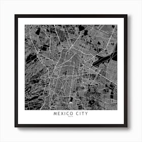 Mexico City Black And White Map Square Art Print