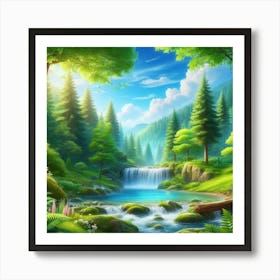 Waterfall In The Forest 46 Art Print