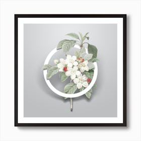 Vintage Apple Blossom Minimalist Flower Geometric Circle on Soft Gray n.0141 Art Print