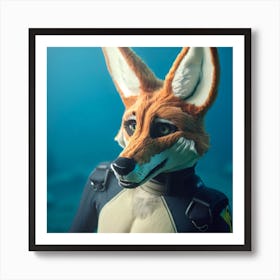Fox In The Water Art Print