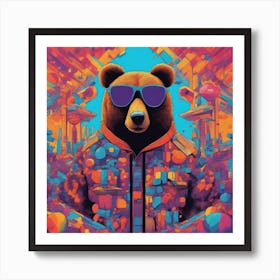 Bear, New Poster For Ray Ban Speed, In The Style Of Psychedelic Figuration, Eiko Ojala, Ian Davenpor (3) Art Print