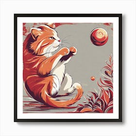 Cat Playing With A Ball Art Print