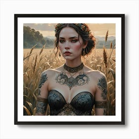 Tattooed Woman In A Field Art Print