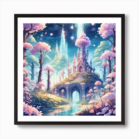 A Fantasy Forest With Twinkling Stars In Pastel Tone Square Composition 296 Art Print