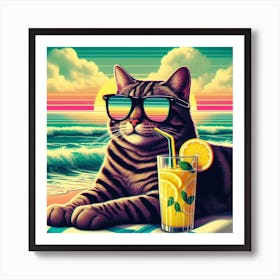 Cat At The Beach  Art Print
