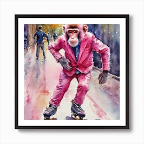 MR Pink On Roller Skates Art Print