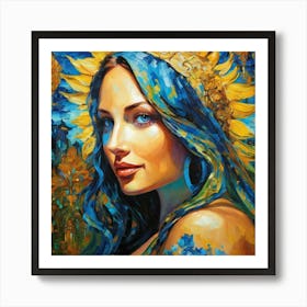 Woman With Blue Hair uk Art Print