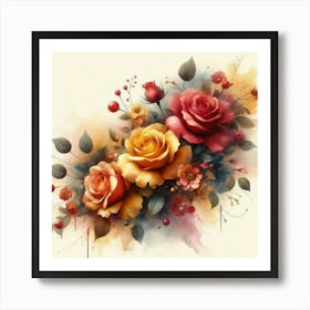 Watercolor design with beautiful roses oil painting abstract 14 Art Print