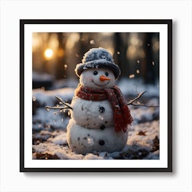 Snowman In The Woods Art Print