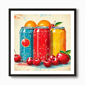 cool drinks Cans , A Vintage Colored Soda Cans art print 1 Art Print