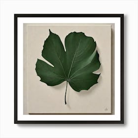 Minimal Acrylic Painting A Solitary Leaf In Dark Green With Simple Clean Lines On A Pale Cream Canva 1527362964 Art Print