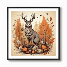 Deer In Autumn Forest Art Print