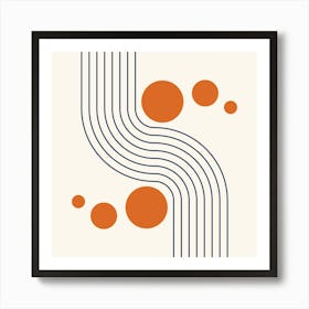 Modern Mid Century Sun and Rainbow Abstract 14 in Navy Blue and Burnt Orange Art Print