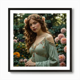 Young Woman In A Green Dress Art Print