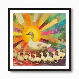 Duck & Duckling Rainbow Collage Poster