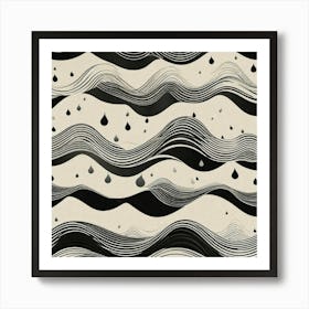 Raindrops on the black waves Art Print