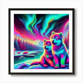 Psychedelic Wolf Family 2 Art Print