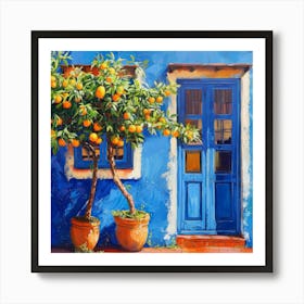 Orange Tree And Blue Door Art Print