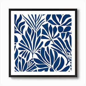 Blue And White Tropical Leaves Matisse Cutout Art Print
