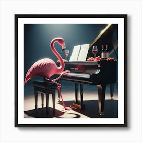 Pink Flamingo Playing Piano Art Print