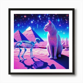 Cat And Skeleton 1 Art Print